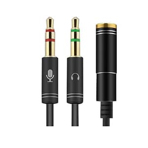 Adaptor cablu casca microfon 4 PINI mama la 2x JACK 3.5 mm 0.3m slim negru