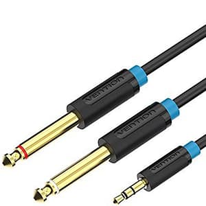 Cablu audio 0.5m 4mm Jack 3.5mm 3pin mufa tata - 2x Jack 6.3 mm mufa tata cupru aurit negru VENTION BACBD