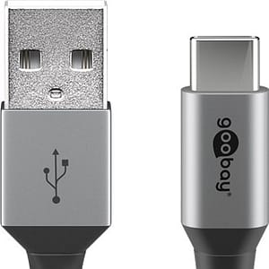 Cablu de date si incarcare USB A - USB type C 2m gri/argintiu textil flexibil Goobay 49297