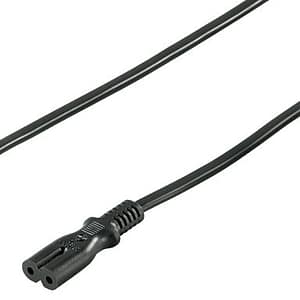 Cablu alimentare 1m Euro tata la 2 pini mama negru H03VVH2-F2G 0.75mm 2.5A 250V