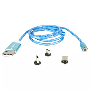 Cablu 1m 3in1 USB TYPE C iPhone Micro USB iluminat LED albastru