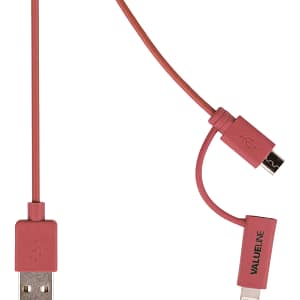 Cablu alimentare si sincronizare rosu USB 2.0 A tata - micro B tata cu adaptor lightning 1m cupru Valueline