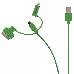 Cablu alimentare si sincronizare verde USB 2.0 - micro USB +adaptor lightning +Apple Dock 30pini 1m cupru Valueline