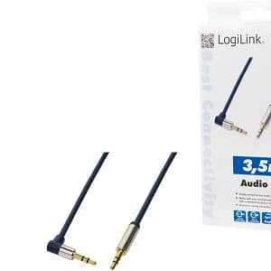 Cablu audio stereo 90 grade Jack 3.5 mm 0.5m tata-tata aurit albastru inchis carcasa aluminiu LOGILINK CA11050