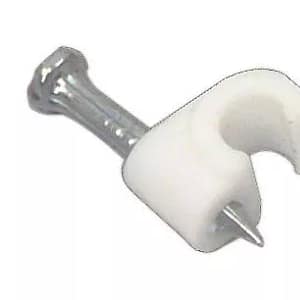 Cleme clips fixare cablu rotund plastic cu cui 4mm alb 100buc Well