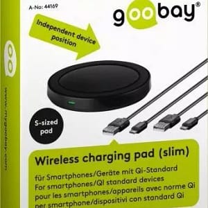 Incarcator wireless plat (S) pentru smartphone/dispozitiv compatibil Qi negru Goobay