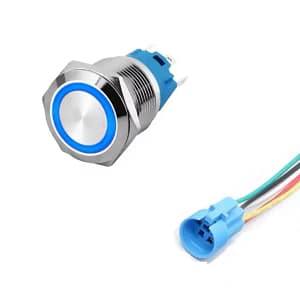 Intrerupator buton SW 4 OFF-(ON) fara retinere metal 22mm 12-24V LED albastru