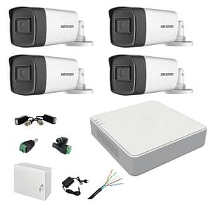 Kit complet profesional 4 camere supraveghere exterior 5MP TurboHD HIKVISION 40 m IR