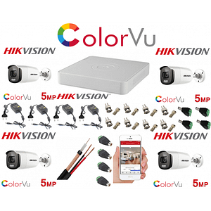 Sistem supraveghere profesional Hikvision Color Vu 4 camere 5MP IR40m