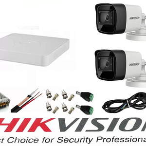 Sistem supraveghere video Hikvision 2 camere 5MP Turbo HD IR 80M cu DVR Hikvision 4 canale  full accesorii cablu coaxial