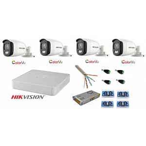 Sistem supraveghere Hikvision 4 camere 5MP Ultra HD Color VU DVR 4 canale full time color noaptea