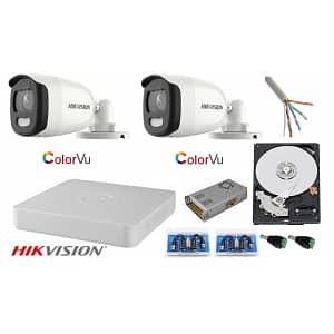 Sistem supraveghere Hikvision 2 camere 2MP Ultra HD Color VU full time ( color noaptea ) DVR 4 canale