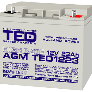 Acumulator AGM VRLA 12V 23A High Rate 181mm x 76mm x h 167mm F3 TED Battery Expert Holland TED003348 (2)