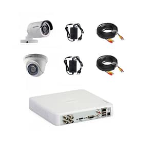 Sistem camere supraveghere video mixt complet 2 camere Hikvision full hd cu IR 20 m plug and play