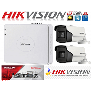 Sistem supraveghere ultraprofesional Hikvision 2 camere 8MP 4K 80 IR DVR 4 canale