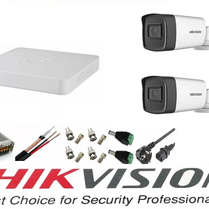 Sistem supraveghere video Hikvision 2 camere 5MP TurboHD IR 40M cu DVR Hikvision 4 canale full accesorii internet