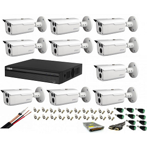 Sistem supraveghere video profesional cu 10 camere Dahua 2MP HDCVI IR 80m