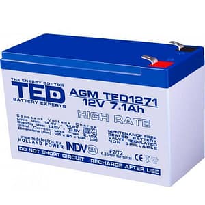 Acumulator AGM VRLA 12V 7.1A High Rate 151x65x95mm F2 TED Battery Expert Holland