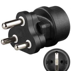 Adaptor Africa de Sud tip M BS 546 15-A Lesotho Eswatini Swaziland Namibia India Sri Lanka Nepal la SCHUKO 10A negru Goobay 9541