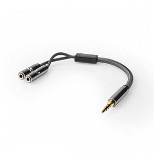 Adaptor audio pentru casti si microfon Jack 3.5 mm tata - 2x 3.5 mm mama Nedis gri metal