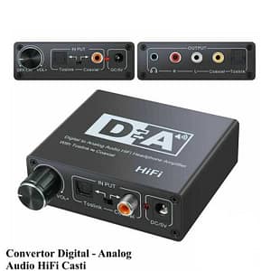 Adaptor TOSLINK RCA - 2x RCA +Jack 3.5 mm si amplificare semnal