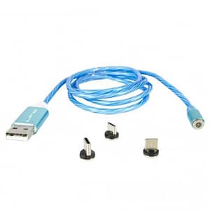 Cablu 1m 3in1 USB TYPE C iPhone Micro USB iluminat LED albastru