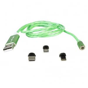 Cablu 1m 3in1 USB TYPE C iPhone Micro USB iluminat LED verde
