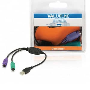 Cablu adaptor USB A 2.0 tata - 2x PS2 mama 0.3m VALUELINE