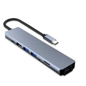 Cablu adaptor USB TYPE C - HDMI 4K/2K + 2x USB3.0 + USB TYPE C 100W + RJ45 LAN RETEA + CardRW SD + MicroSD