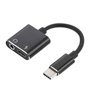 Cablu adaptor USB Type C tata - Jack 3.5 mm mama STEREO si USB Type C mama 7cm Well