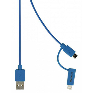 Cablu alimentare si sincronizare albastru USB 2.0 A tata - micro B tata cu adaptor lightning 1m cupru Valueline