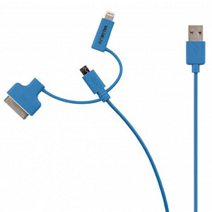 Cablu alimentare si sincronizare albastru USB 2.0 - micro USB +adaptor lightning +Apple Dock 30pini 1m cupru Valueline