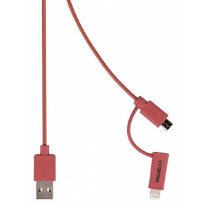 Cablu alimentare si sincronizare rosu USB 2.0 A tata - micro B tata cu adaptor lightning 1m cupru Valueline