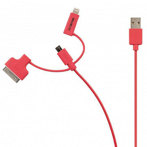 Cablu alimentare si sincronizare rosu USB 2.0 - micro USB +adaptor lightning +Apple Dock 30pini 1m cupru Valueline