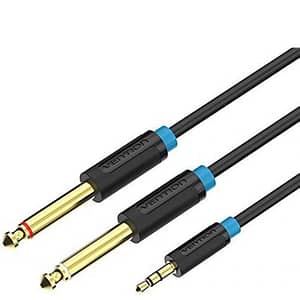 Cablu audio 0.5m 4mm Jack 3.5mm 3pin mufa tata - 2x Jack 6.3 mm mufa tata cupru aurit negru VENTION BACBD