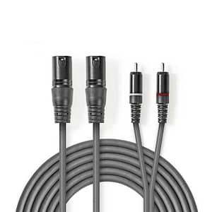 Cablu audio 2x XLR 3-Pini tata - 2x RCA tata 3m gri Nedis