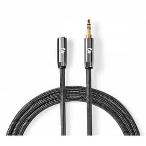Cablu audio Jack stereo 3.5 mm tata - 3.5 mm mama Nedis 2m gri metal