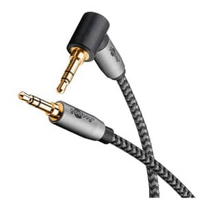 Cablu audio stereo 0.5m textil impletit Jack 3.5 mm - 3.5 mm 90 grade tata-tata aurit Goobay 65277
