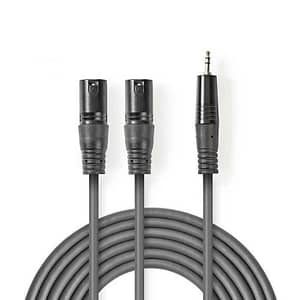 Cablu audio stereo 2x XLR 3-Pin tata - 3.5 mm Jack tata 1.5m gri Nedis