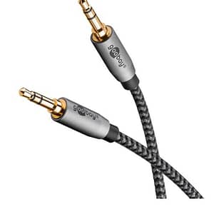 Cablu audio stereo AUX Jack 3.5 mm tata-tata 2m premium extrem de flexibil textil negru Goobay Plus 65274