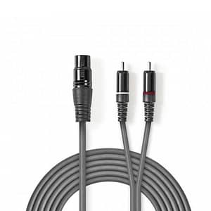 Cablu audio stereo XLR 3-Pini mama - 2x RCA tata 3m gri NEDIS