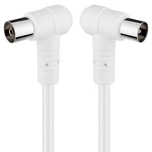 Cablu COAXIAL TV antena 3.5m cotit 90 grade mama-tata 75 ohm clasa A 85DB Dublu ecranat CCS alb 67355 Goobay