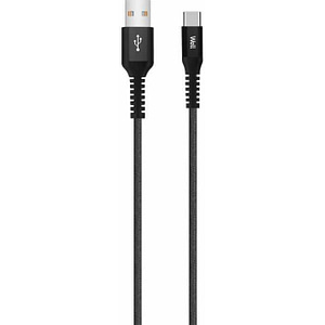 Cablu de date si incarcare USB TYPE C - USB 2.0 1m 5A Well negru PVC+Nylon WELL