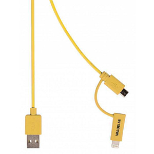 Cablu de incarcare si sincronizare USB 2.0 A tata - micro USB tata cu adaptor lightning 1m galben Valueline