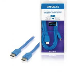 Cablu HDMI tata - HDMI tata High Speed cu Ethernet plat 2m albastru VALUELINE