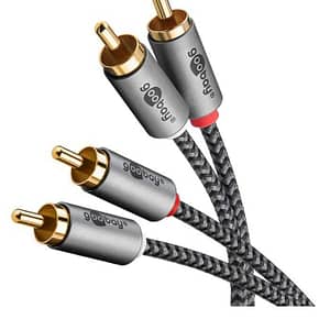 Cablu stereo 2x RCA tata-tata 0.5m premium extrem de flexibil textil negru Goobay Plus 65291