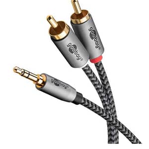 Cablu stereo premium extrem de flexibil Jack 3.5 mm tata - 2x RCA tata 0.5m cablu textil negru Goobay Plus 65284