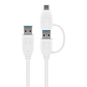 Cablu USB 3.0 A tata-tata cu adaptor USB A mama la USB Type C tata 0.5m 5Gbit/s alb Goobay