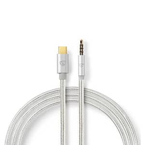 Cablu USB TYPE C tata - Jack 3.5 mm tata 1m aurit argintiu Nedis