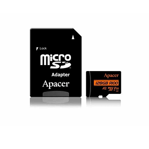 Card microSDXC UHS-I U3 V30 A2 Apacer 128GB R100 cu adaptor SD AP128GMCSX10U8-R